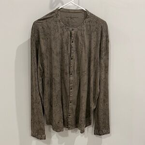 John Varvatos Distressed Brown Button-Down Band Collar Shirt